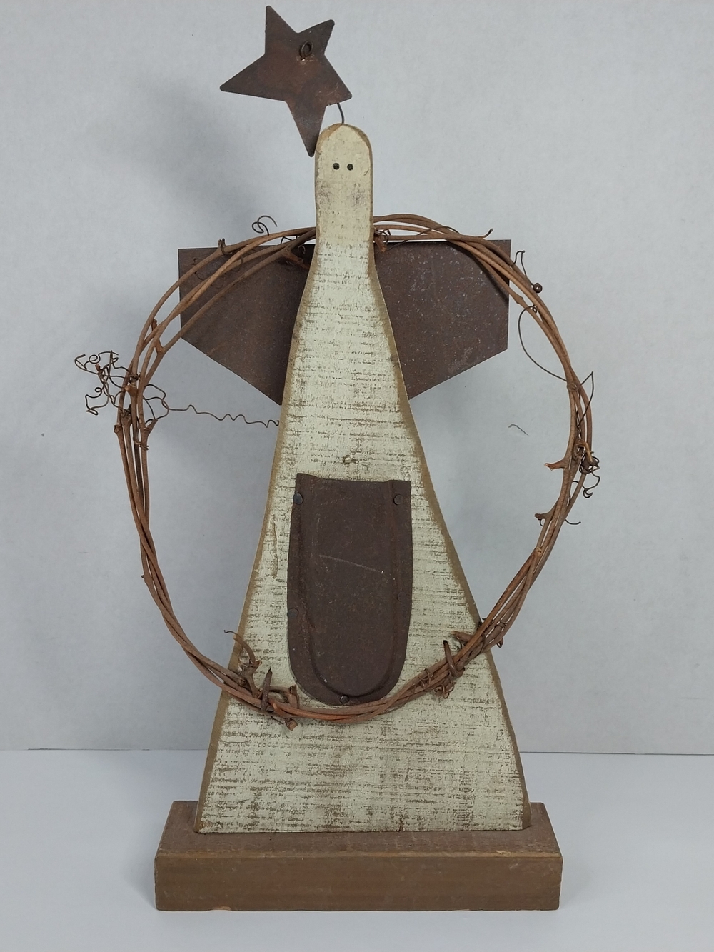 Rustic Distressed Painted Wood Angel Decor White Metal 13 " Farmhouse Primitive
